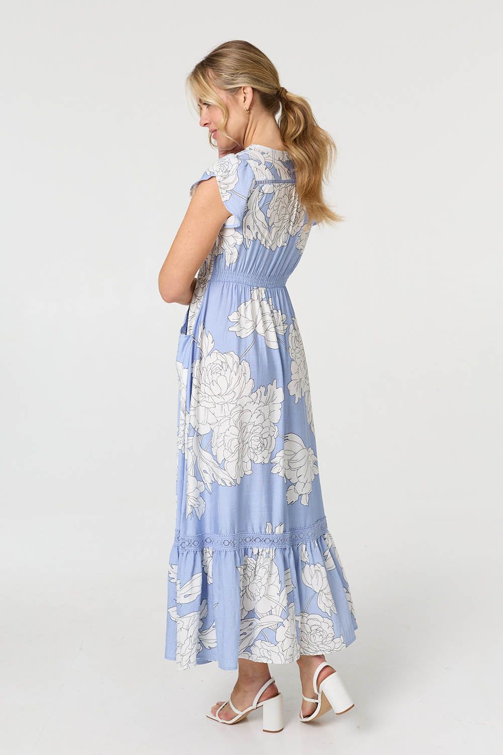 Izabel London Floral Cap Sleeve Button-Up Maxi Dress
