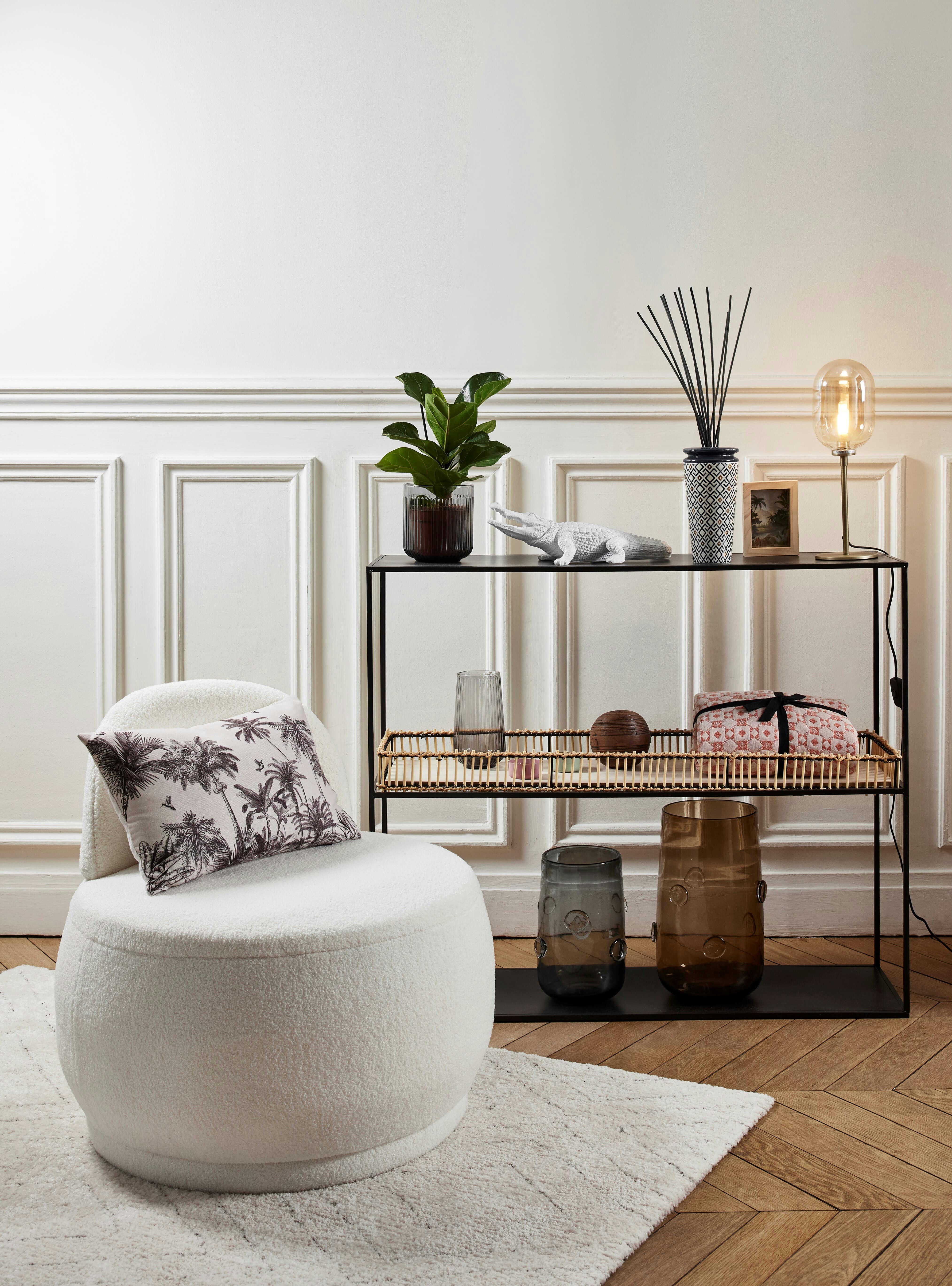 DALYA - Fauteuil écru en tissu effet laine bouclée