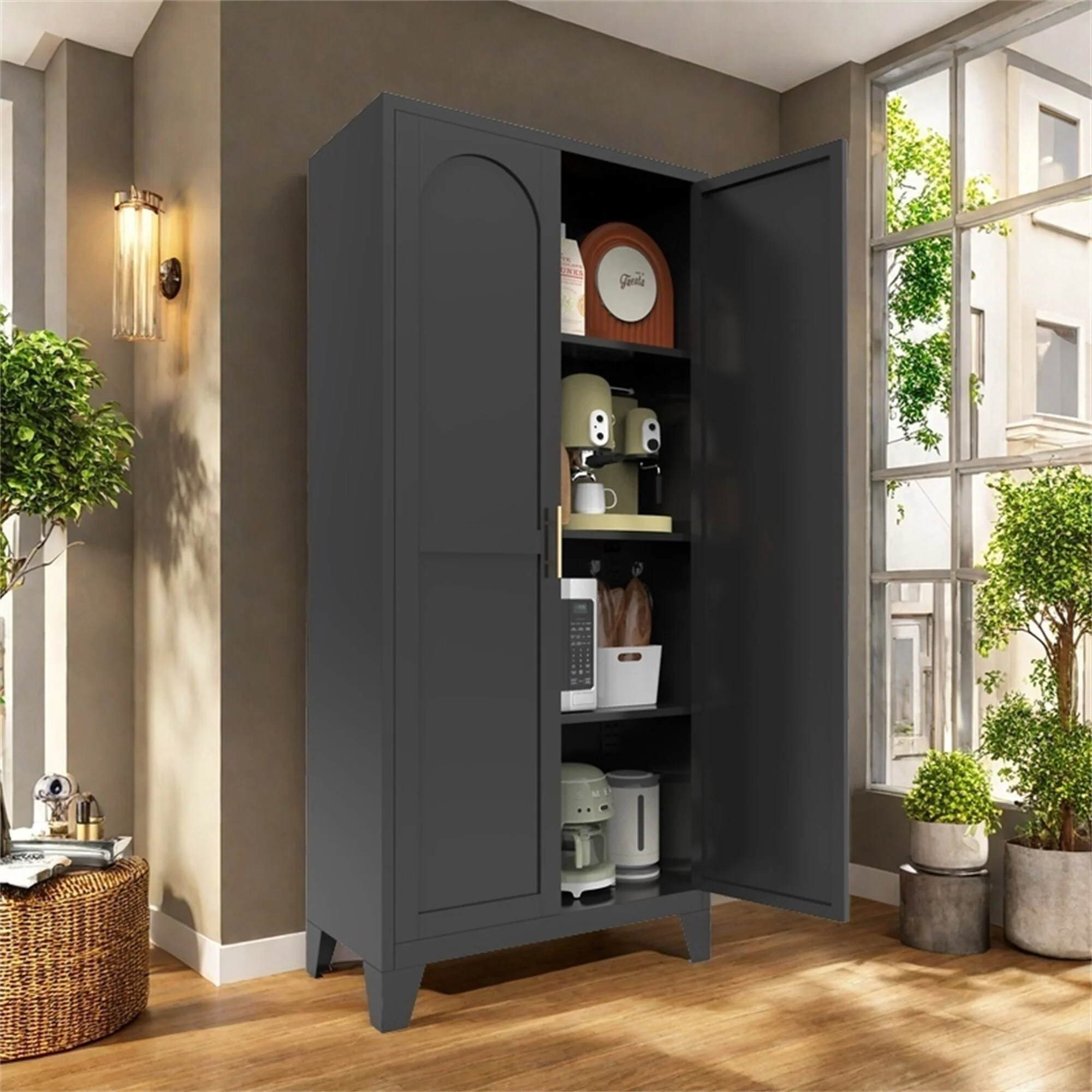 61 Metal Storage Cabinet w/ Doors and Adjustable Shelves for Kitchen