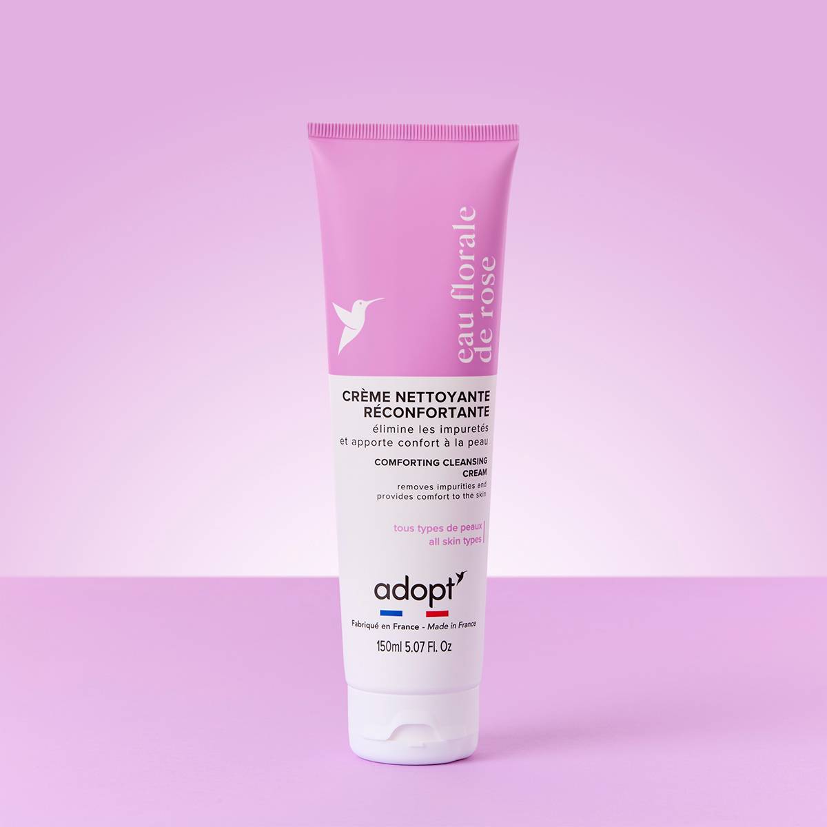 Lissante & RepulpanteCrème Nettoyante Reconfortante à l'eau florale de rose 150 ml,élimine les impuretés et apporte confort à la peau