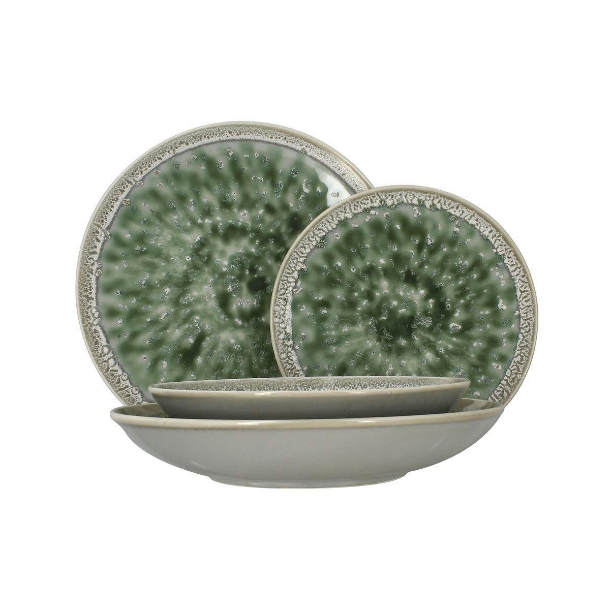 JADE - Lot de 6 assiettes à dessert en porcelaine émaillée verte 20cm