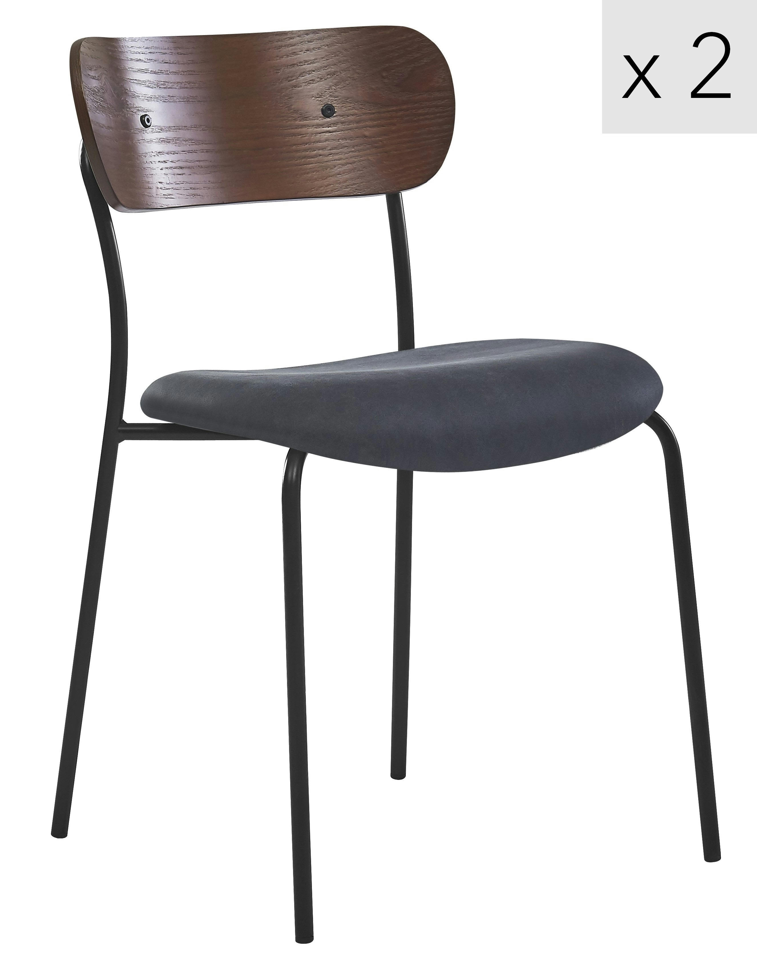 - Lot de 2 chaises industrielles en métal et simili noir