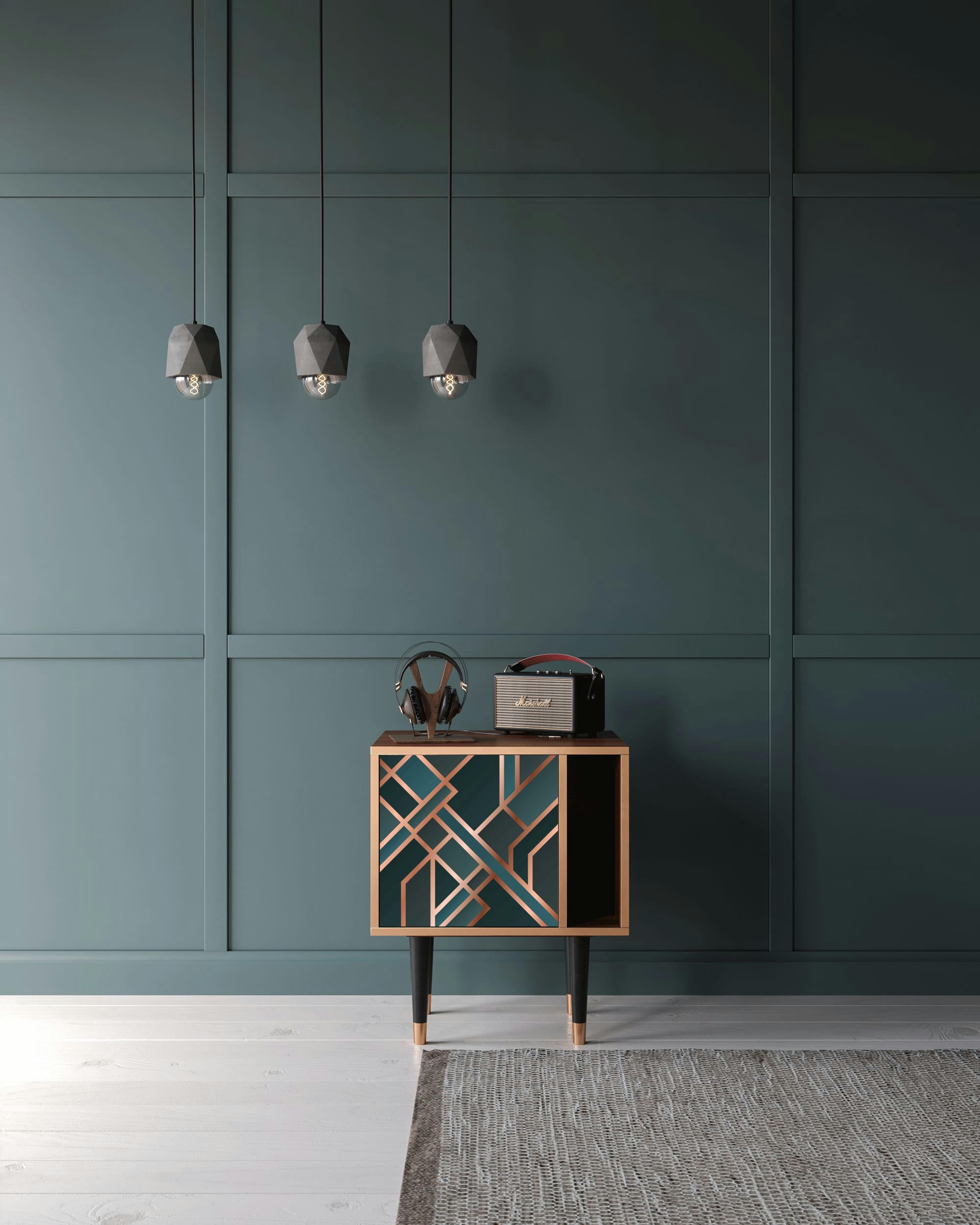 BRONZE CROSSROAD - Table de chevet bleu-vert 1 porte L 58 cm