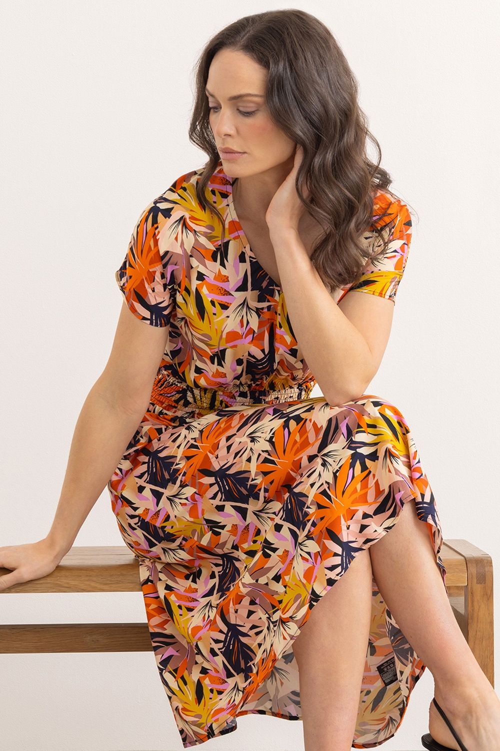 Klass. Printed Smocked Waist Midi Dress