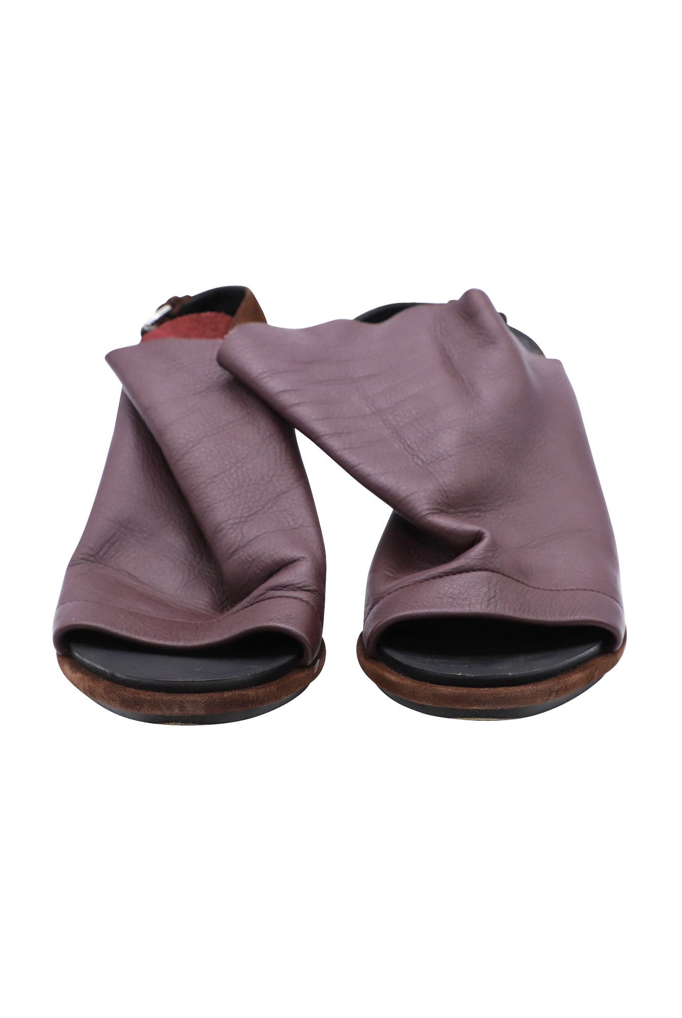 Balenciaga Preloved Open Toe Slingback Mules in Burgundy Leather