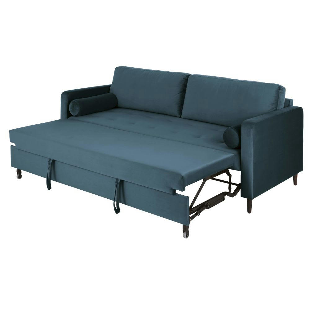 Olivia - Canapé convertible 3/4 places en velours bleu