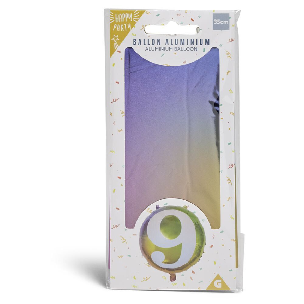 Ballon alu chiffre 9 métallisé multicolore Ø45cm