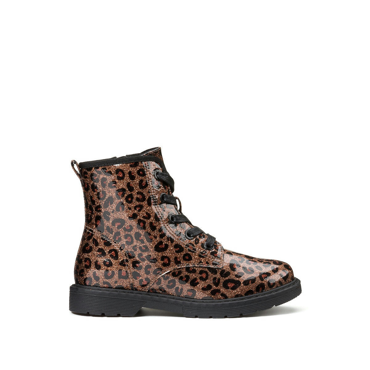 Bottines zippées et à lacets, motif léopard