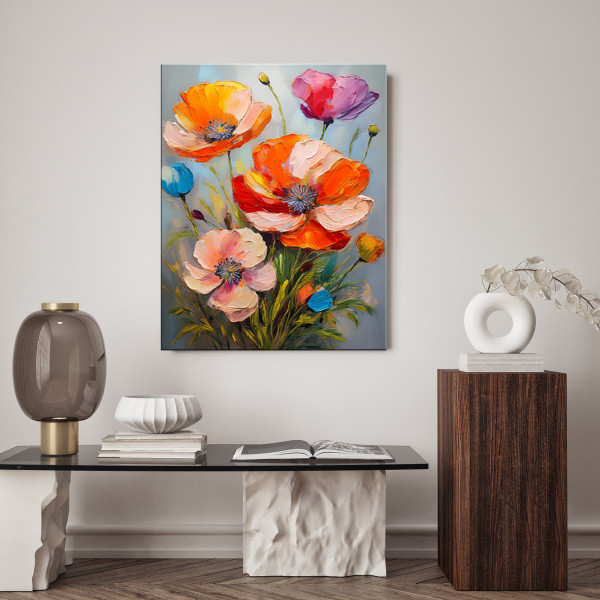 Feeby Obraz na płótnie, Kolorowe malowane Maki Kwiaty Natura 40x60