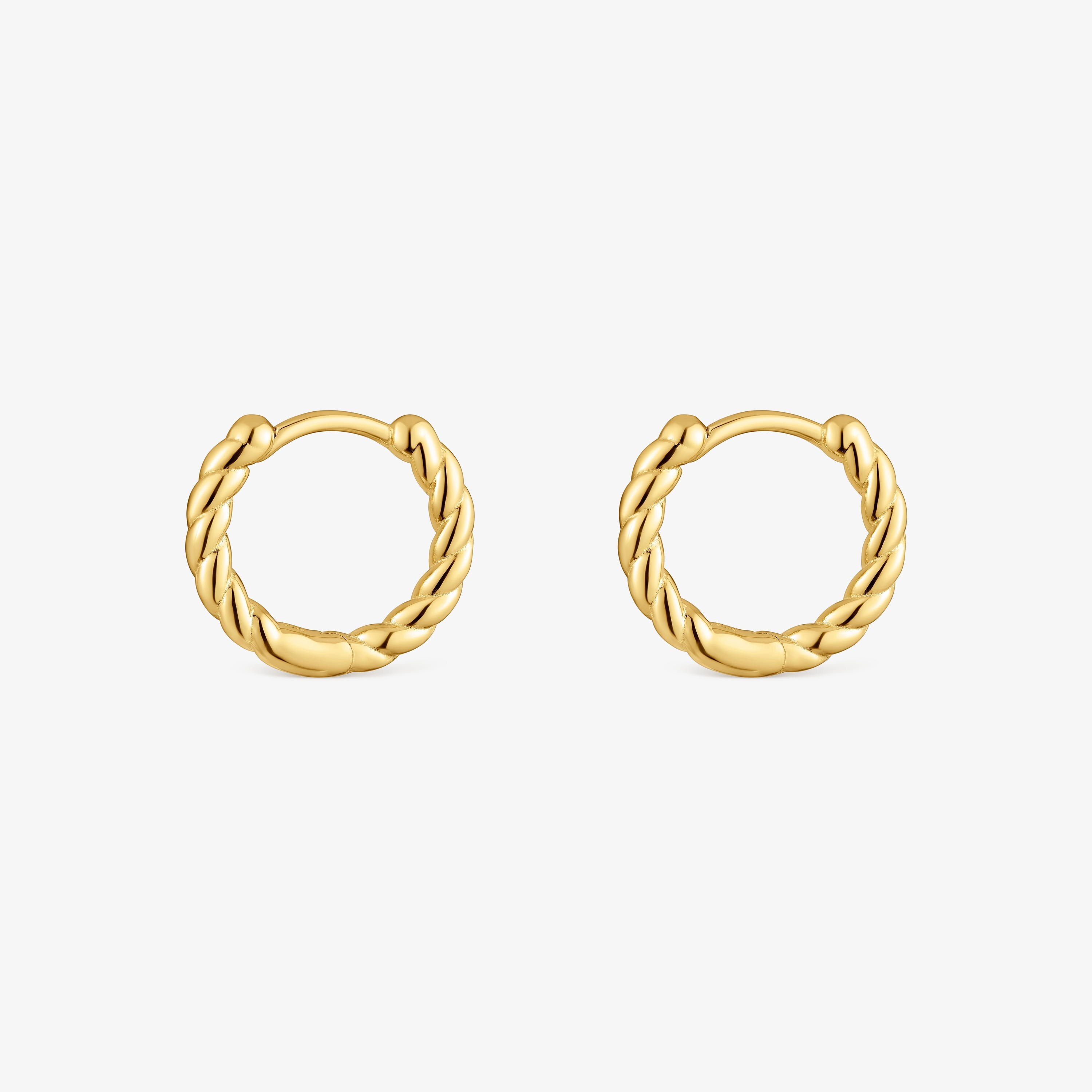Pendientes cortos de aro trenzado con baño de oro 18 kt sobre plata 10 mm Basics
