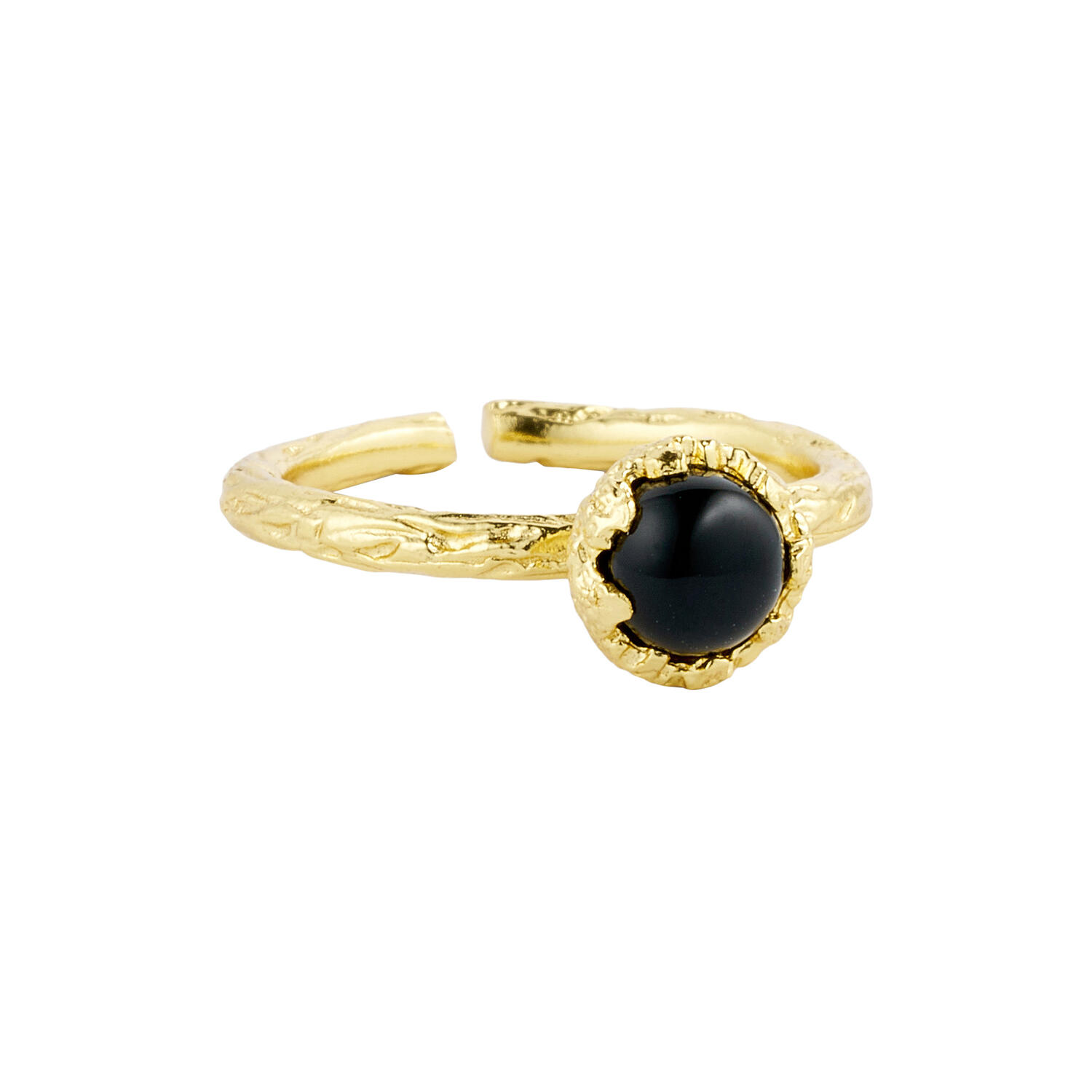 Ring med lille natursten, guld/sort onyx