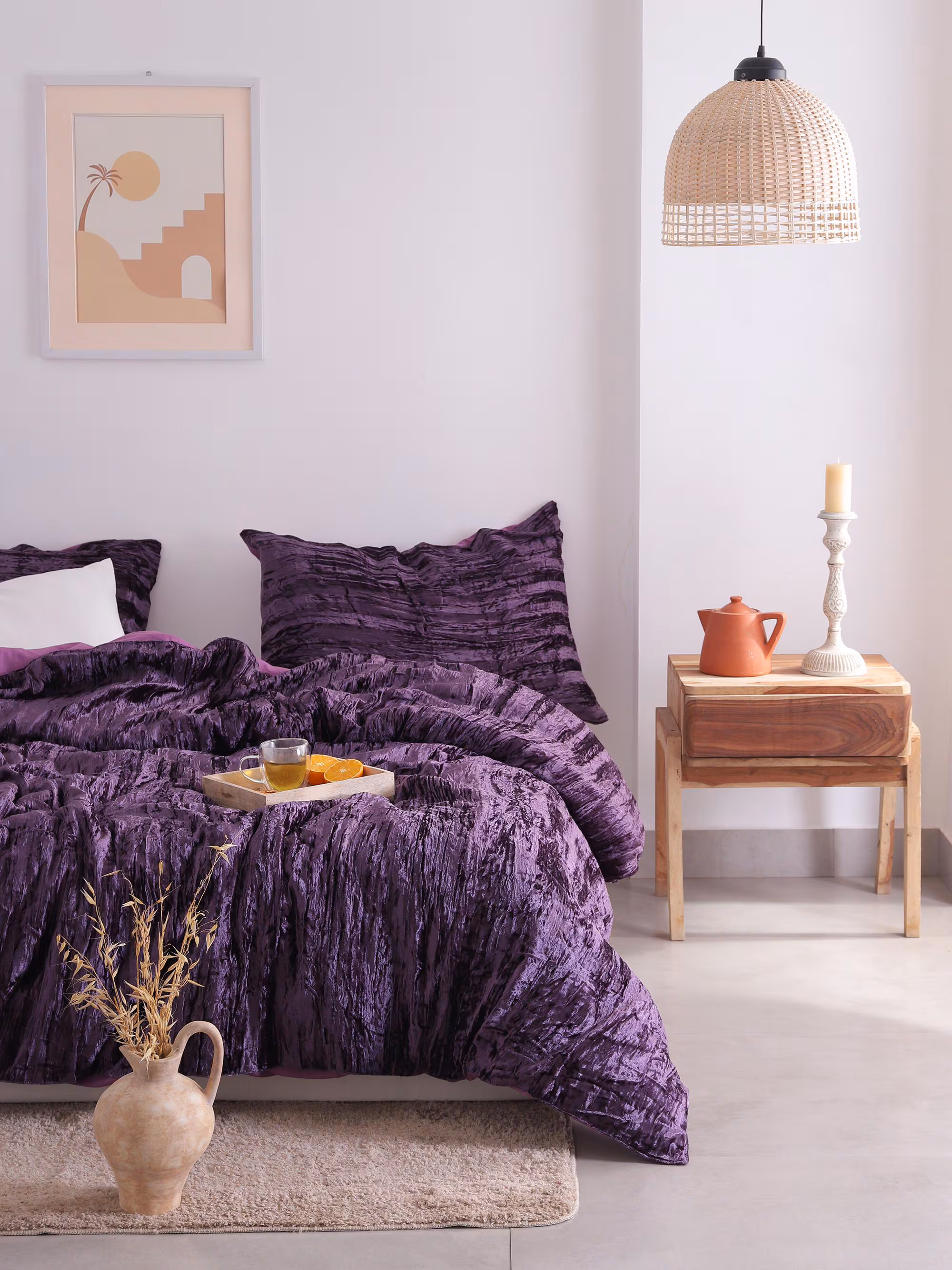 Purple Crushed Velvet Duvet Cover, Boho Duvet Cover, Luxury Velvet Bedding, Bohemian Velvet Bedding Set, King Velvet Bedding Quilt Cover