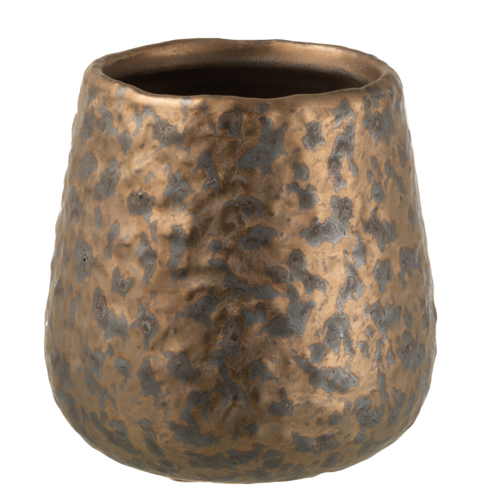 J-Line bloempot Spikkel Rond - keramiek - koper - small - 2 stuks - Ø 12 cm