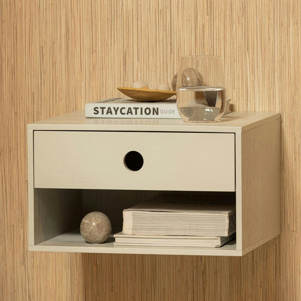 NANCY - Table de chevet murale en bois gris clair