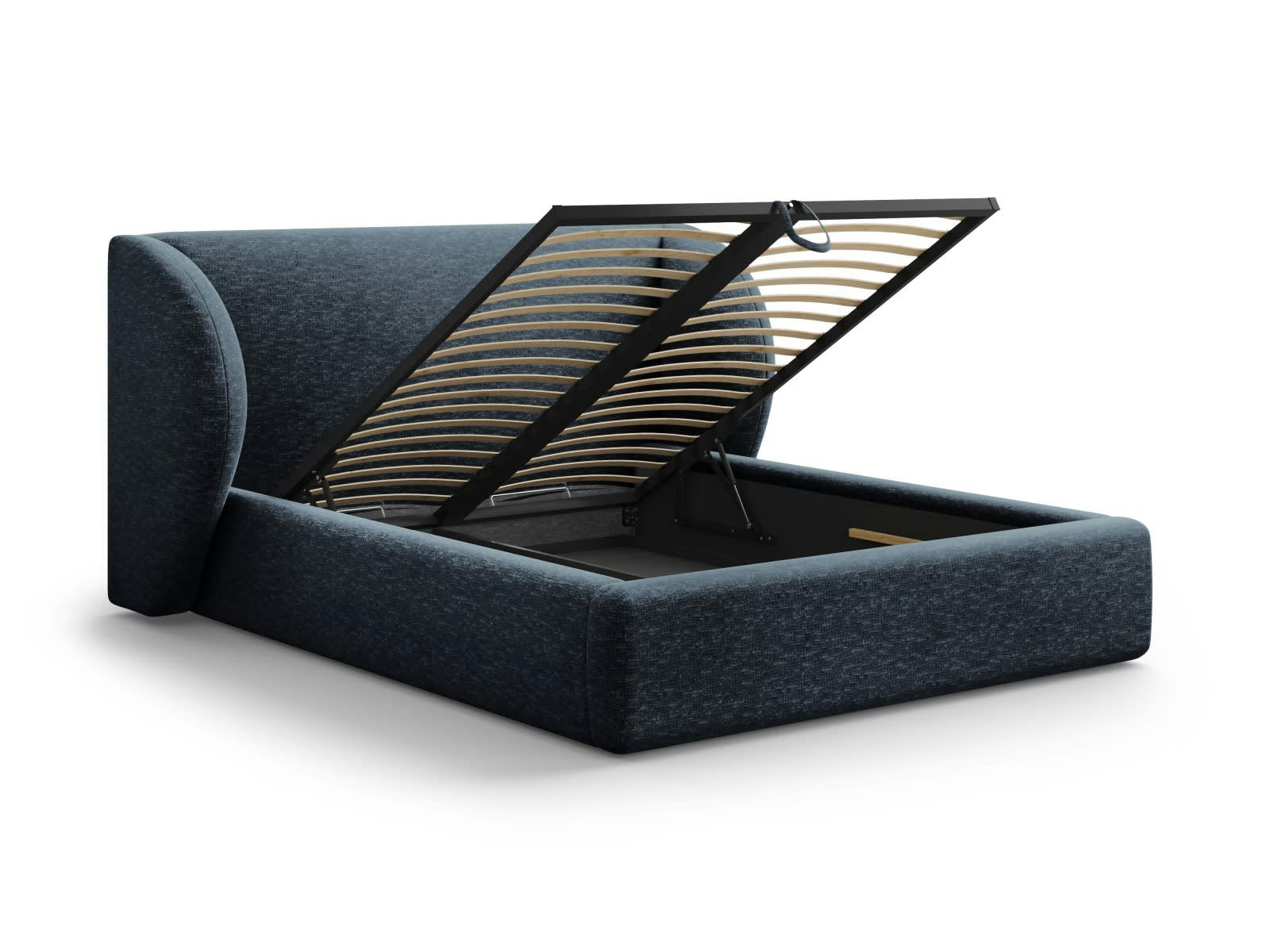 MILEY - Lit coffre avec tête de lit 140x200cm en tissu chenille bleu roi