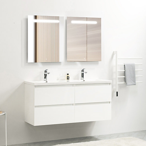 Pack Meuble prémonté 120 blanc-Vasque résine-Robinets chromé-Miroirs RIMA - bain-bain