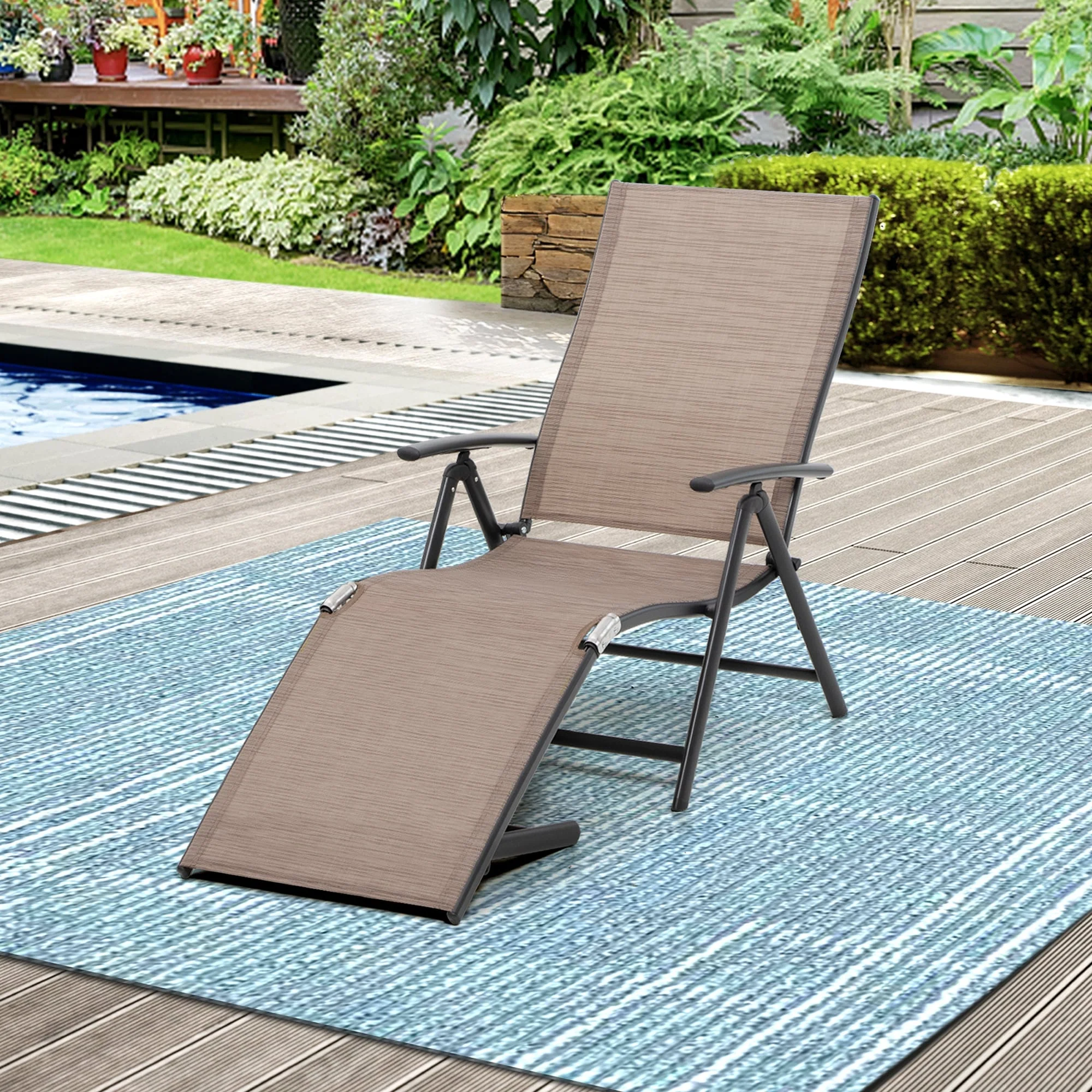 Pellebant Outdoor Folding Adjustable Aluminum Patio Chaise Lounge Chair - N/A