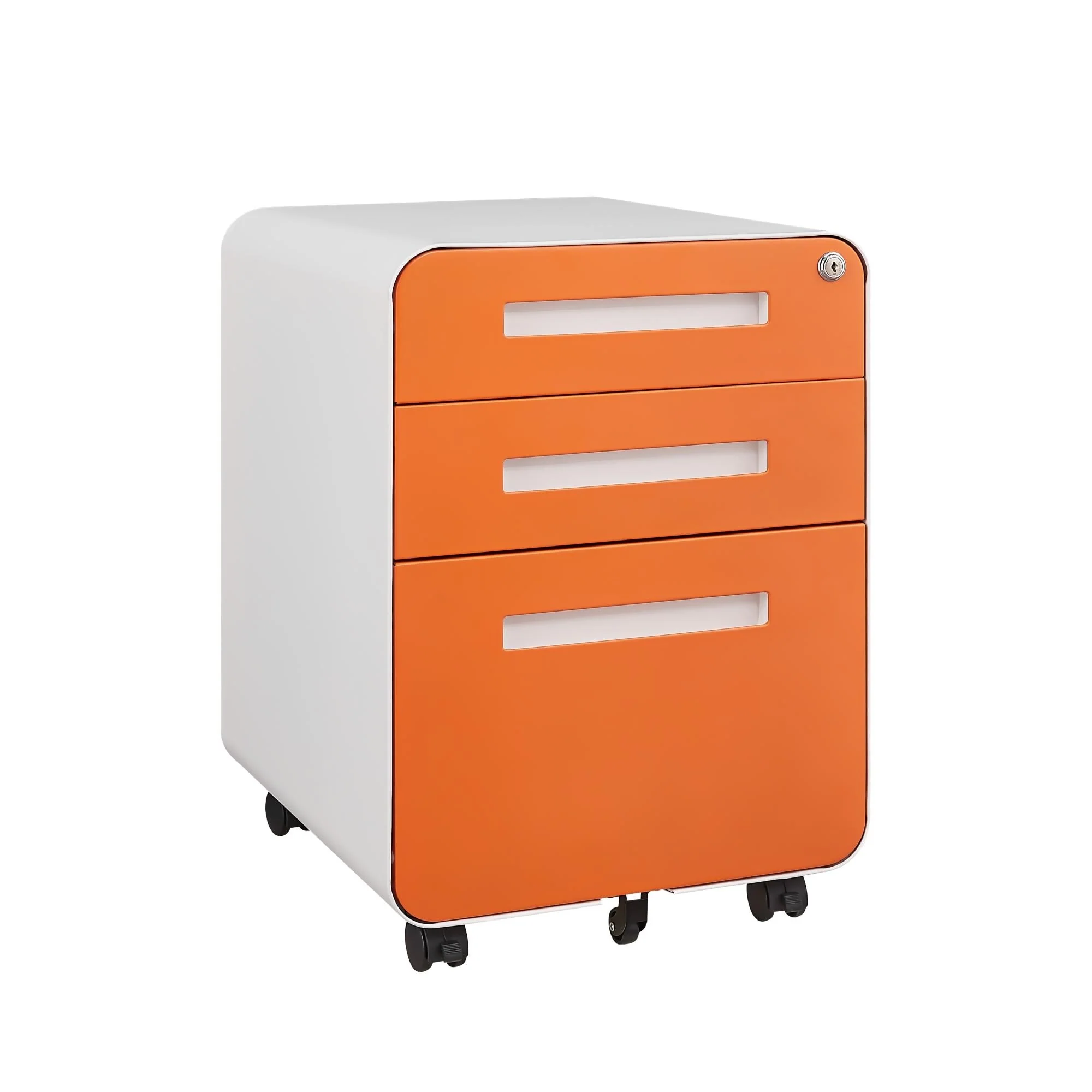 Rounded 3 drawer mobile filing cabinet, 5-wheel design with anti tilt cold-rolled steel material
