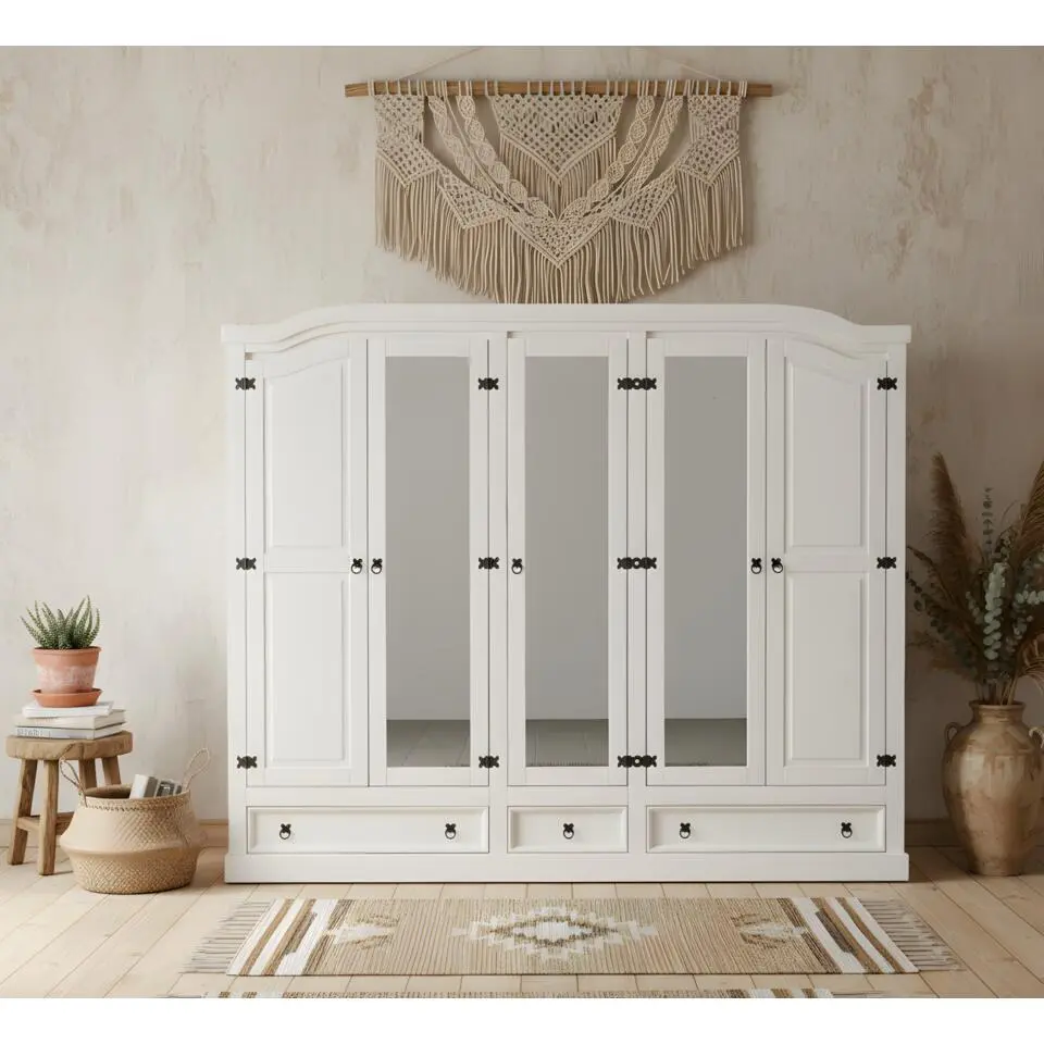 Hioshop New Mexico 5-deurs kledingkast wit met spiegel