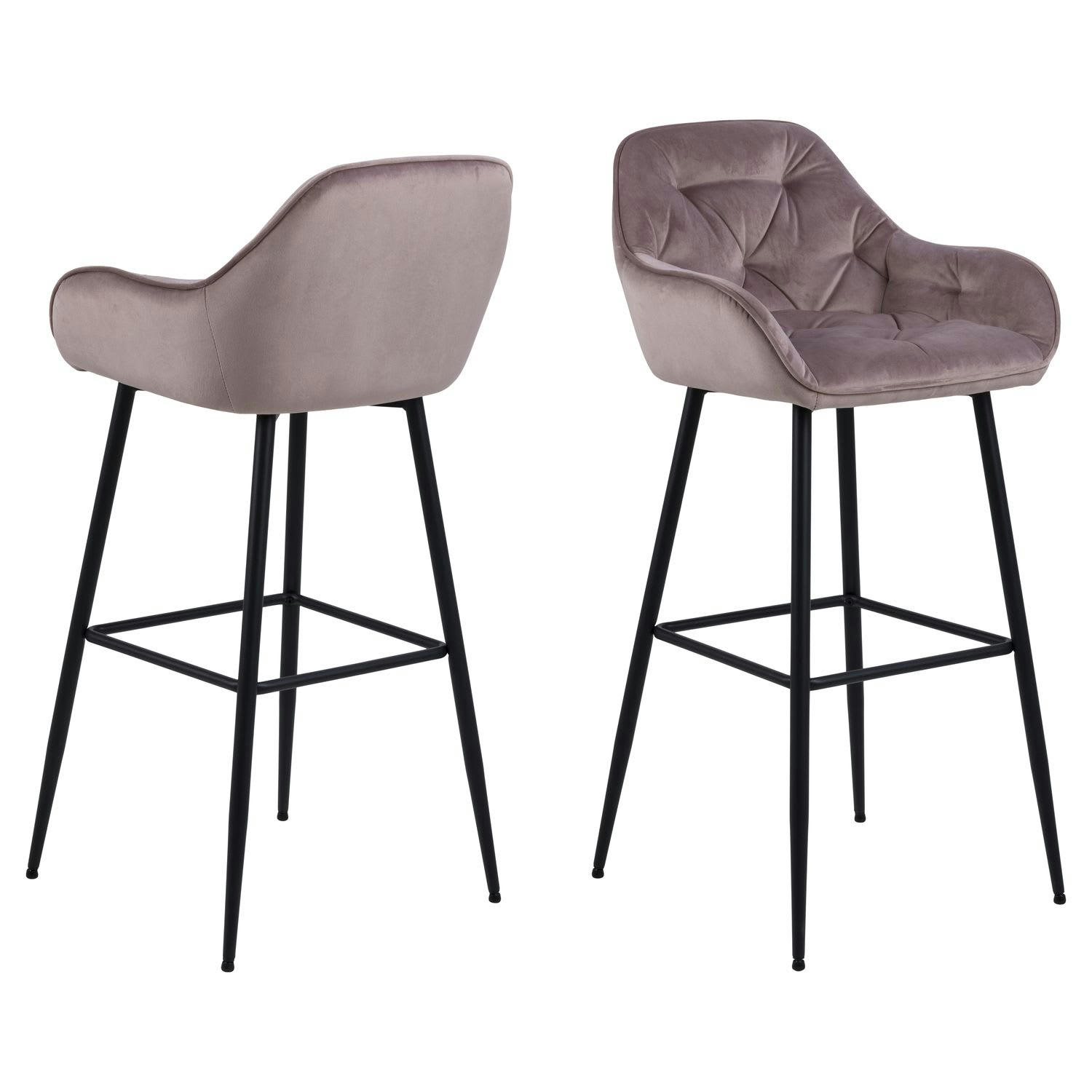 FLORIE - Lot de 2 tabourets de bar en tissu et métal rose