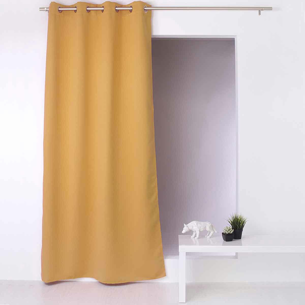 - Rideau occultant et isolant uni moutarde polyester 140x240cm