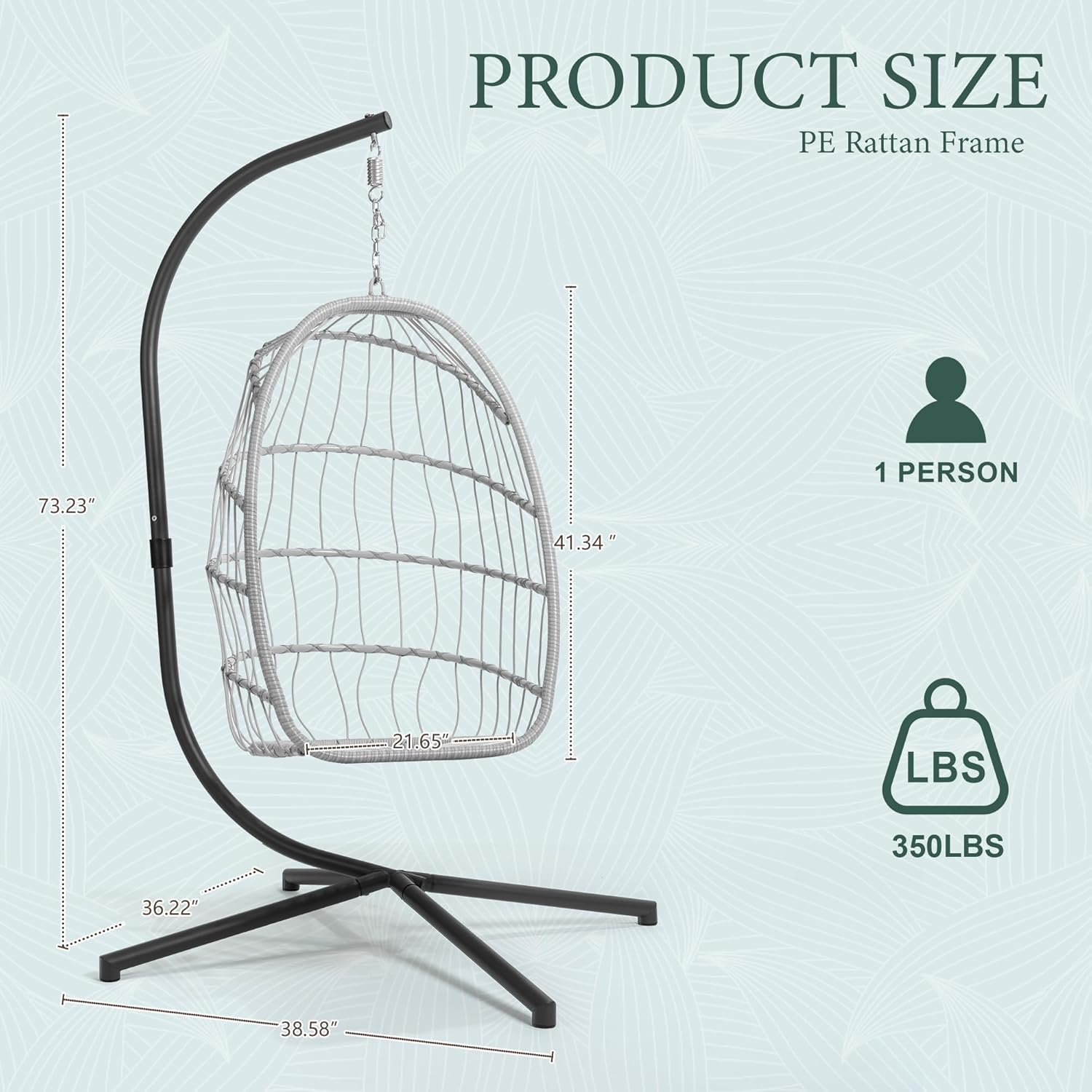 Yechen Egg Swing Chair with Stand, Patio Wicker Rattan Hanging Chair Swing Hammock Egg Chairs with UV Resistant Cushion for Indoor Bedroom Outdoor Garden Backyard, Light Blue (QH1912050036USBL)