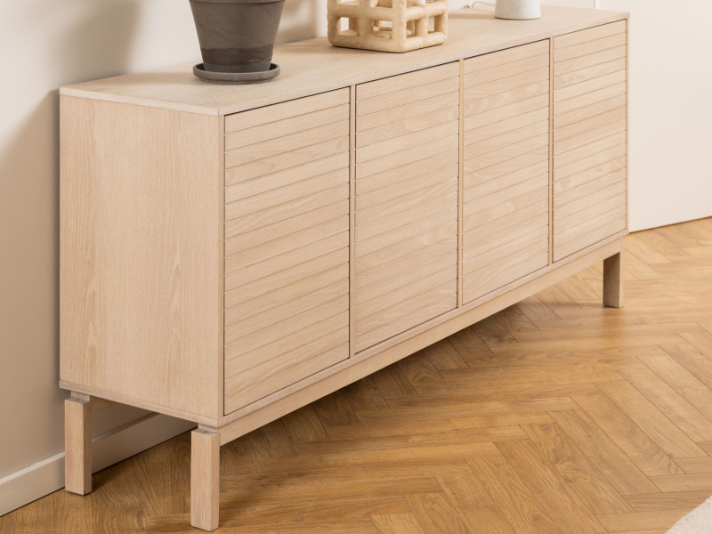 Komoda Cortina 180 cm z frontem lamelowym, kolor dębowy bielony olejowany