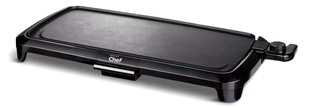 MASTER Chef Flat Top Electric Griddle w/ Warming Tray, Black, 10x20-in