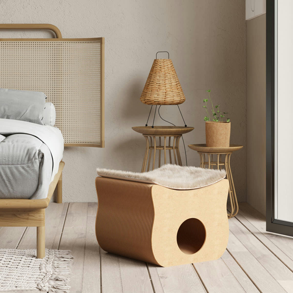 TIGRI - Niche pour chat marron pliable avec coussin