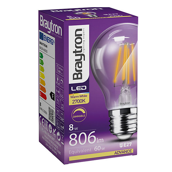 Ampoule A60 filament dimmable LED E27 7W 3000K Braytron