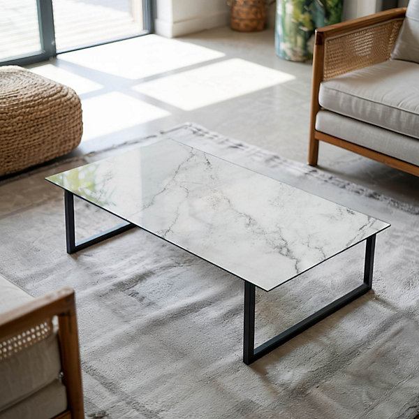 Dessus de table en verre trempé Wallfluent 120x60 cm Motif de surface en marbre