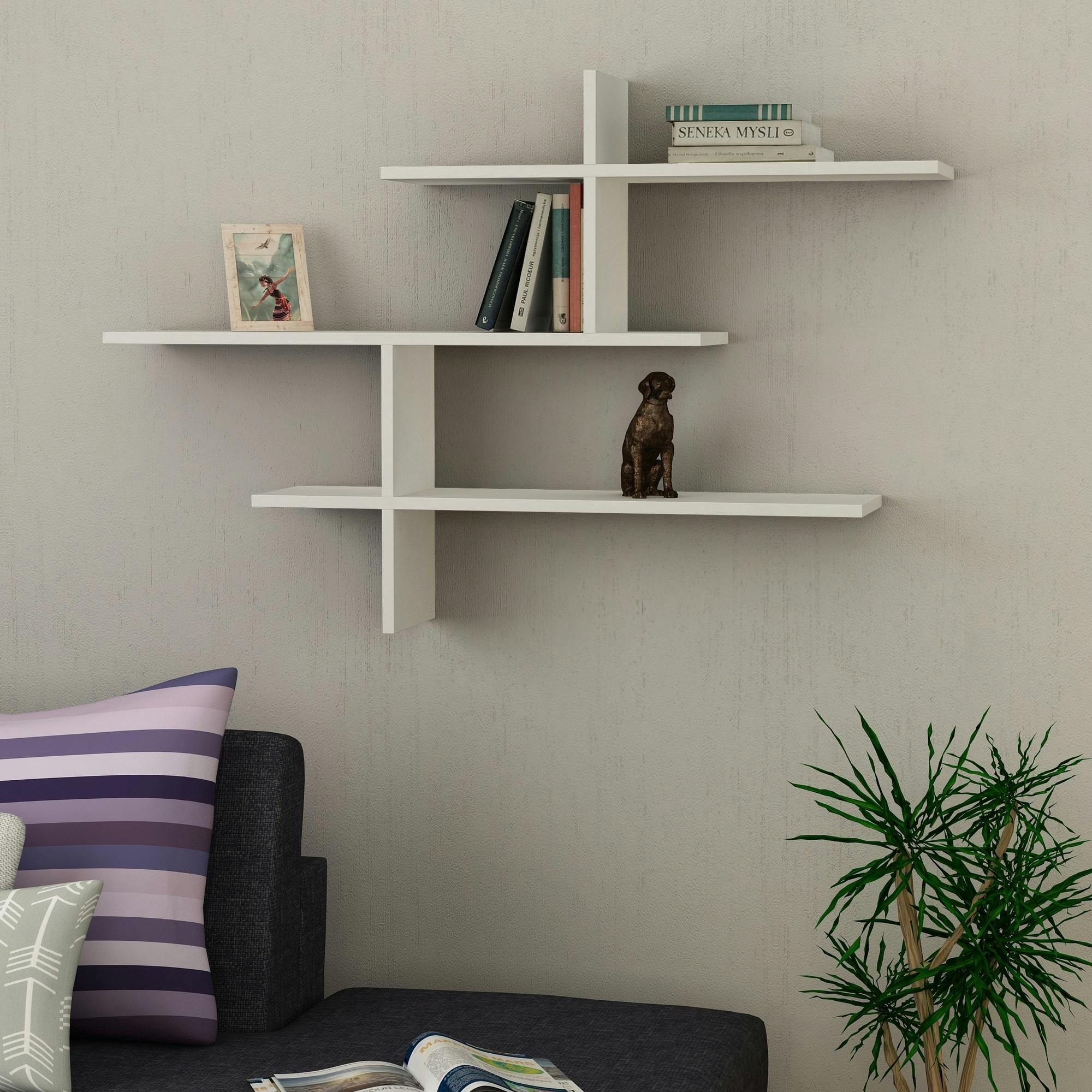 Étagère murale design blanche - 3 plateaux croisés MARFA