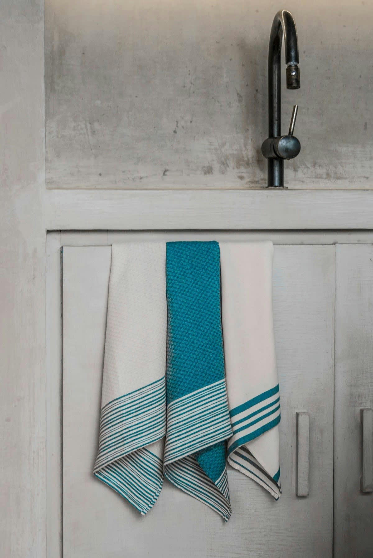 ESSENTIELLE - Torchons (x3) coton  60x40 bleu canard