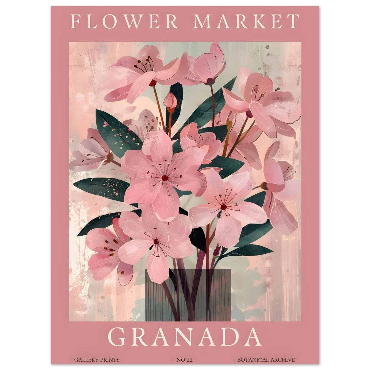 Artfulprints Poster Flower market - Granada  - 30x40 cm - Roze