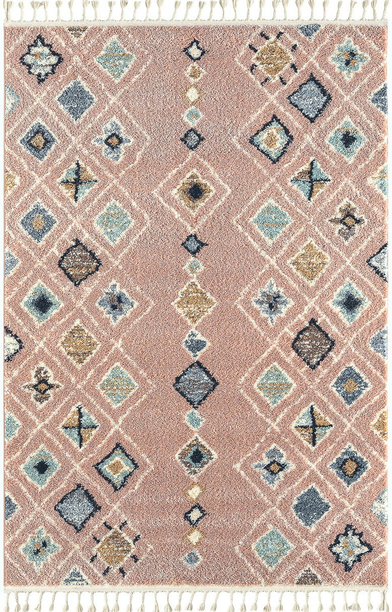 DELYA - Tapis salon berbere rose 160x230 dessin ethnique