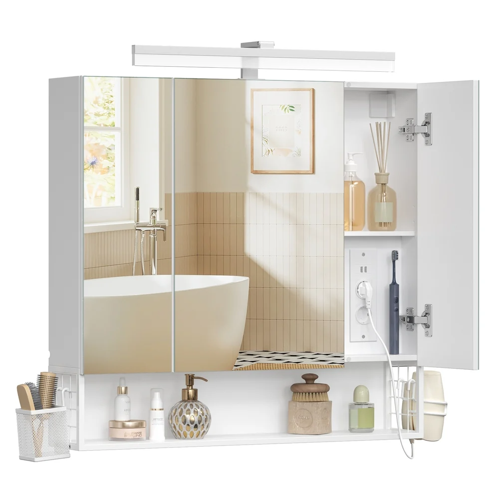 Meuble de salle de bain avec éclairage LED et multiprise