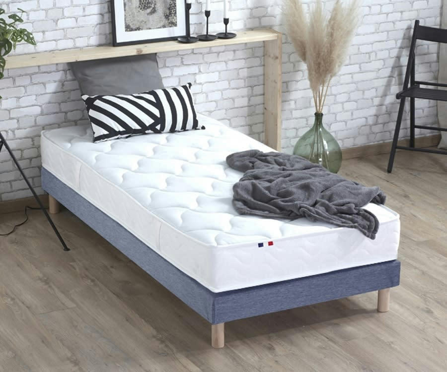 ENSEMBLE ESSENTIEL - Ensemble matelas latex 3 zones sommier bleu 90x190