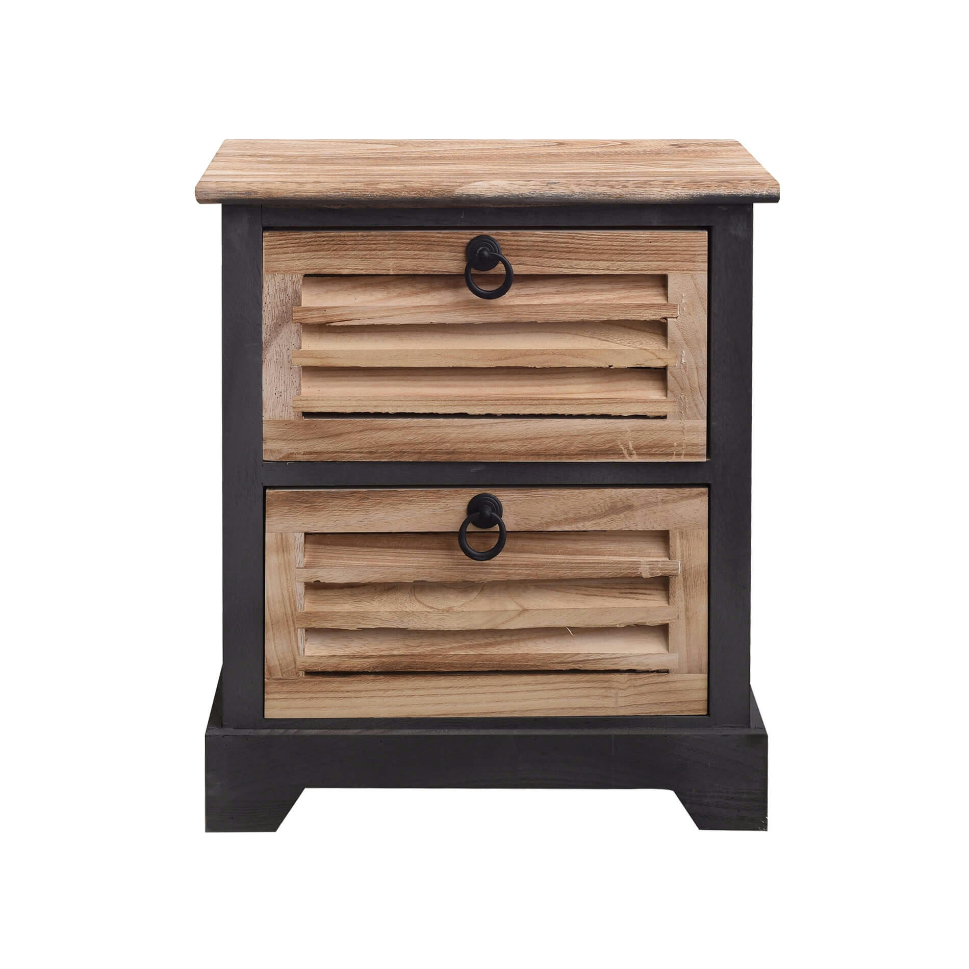 - Table de chevet vintage 2 tiroirs en bois naturel et noir