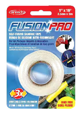 Cantech Fusion Pro Self-Fusing Silicone Tape, Electrical/Plumbing Repair, White, 1-in x 10-ft