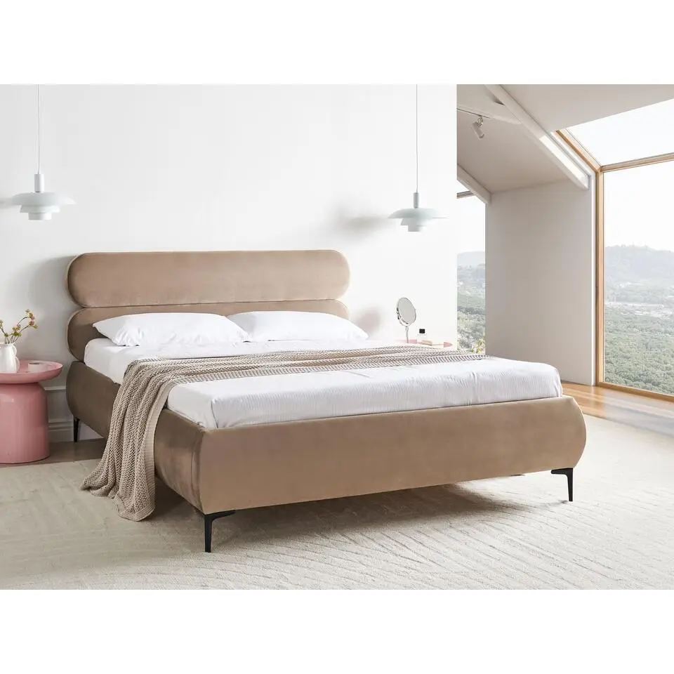 LESSAY - Tweepersoonsbed - Taupe - 160 x 200 cm - Fluweel