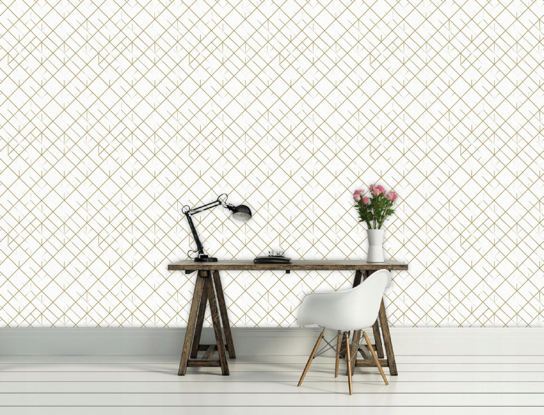 Tapeta Geometryczna Biały Na Flizelinie Do Sypialni Salonu 50x1000