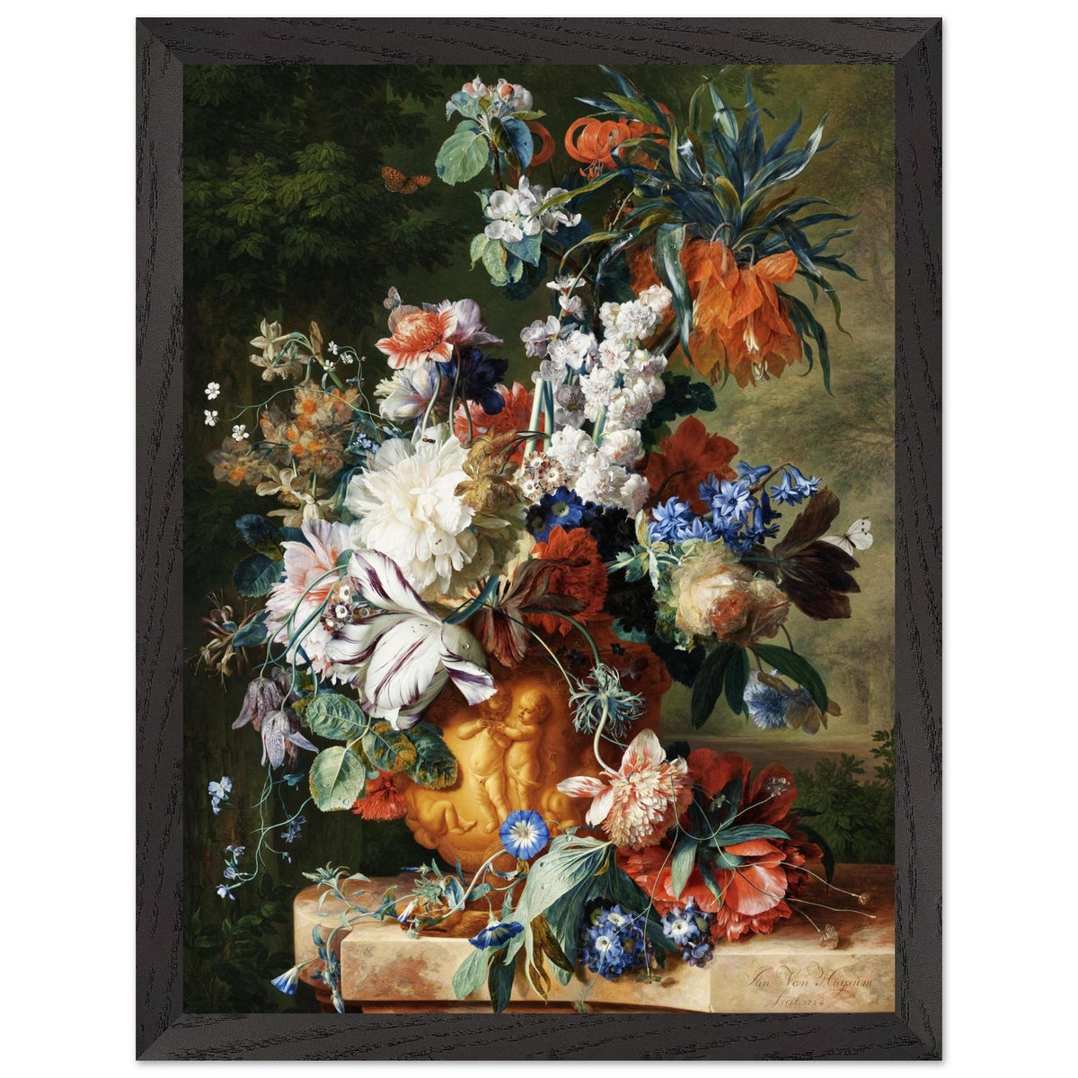 Artfulprints Poster met Lijst Jan van Huysum - Bouquet of flowers in an urn  - 30x40 cm - Meerkleurig