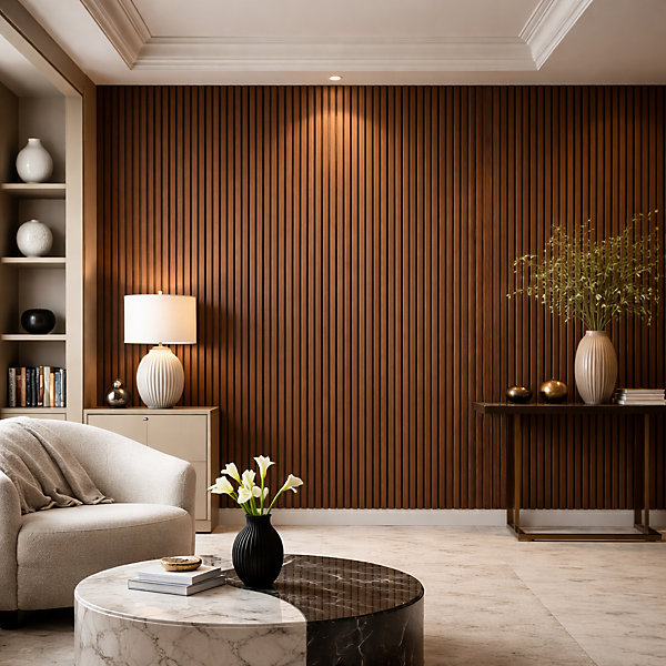 Panneau décoratif en PVC imitation lattes de bois, lot de 10 pièces, 120x30 cm, revêtement mural noyer