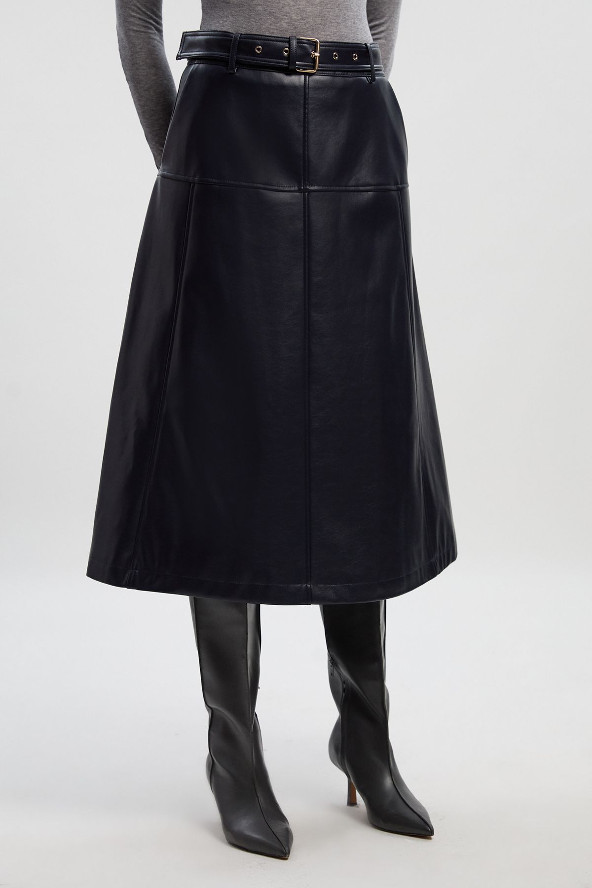 KarenMillen Faux Leather Belted Full skirt