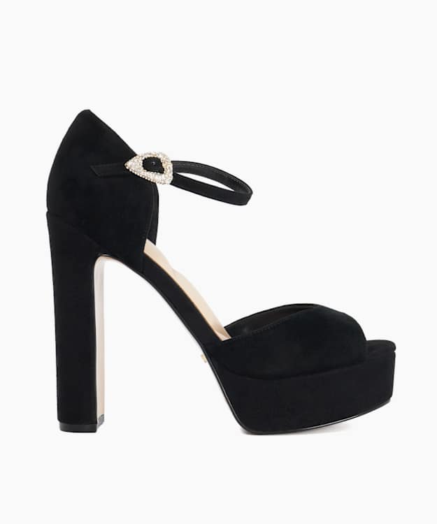 Myans Black - Suede Heeled Platform Sandals