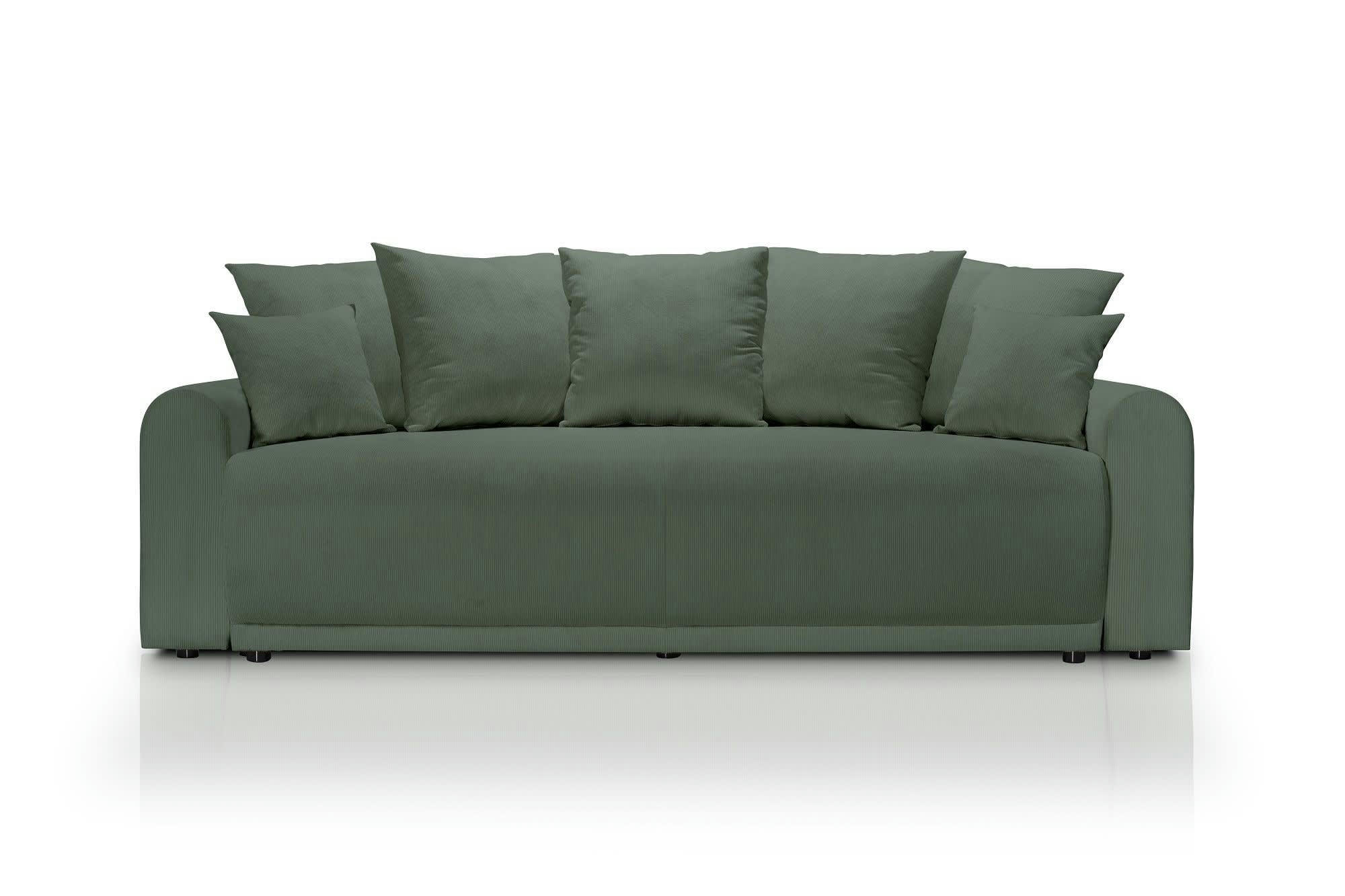 ANGE - Canapé droit convertible 3 places  en velours côtelé vert fôret