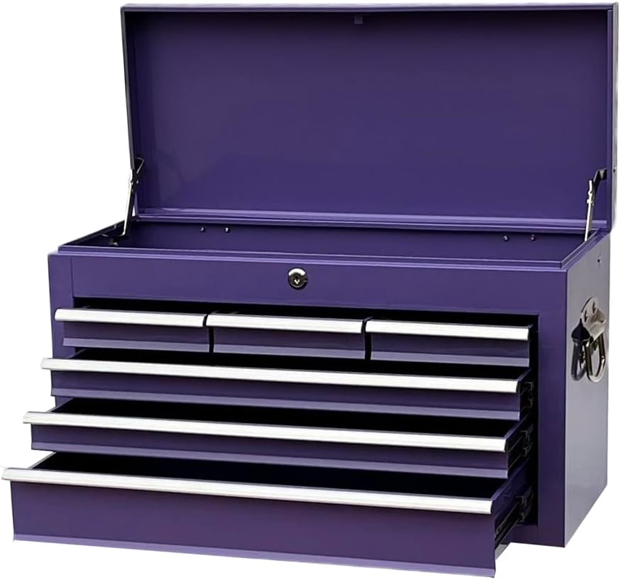 Workington Portable Metal Tool Chest with 6 Drawers, 24 6-Drawer Tool Chest Cabinet with Ball Bearing Drawer Slides, Steel Tool Storage Box Organizer 4005 Purple
