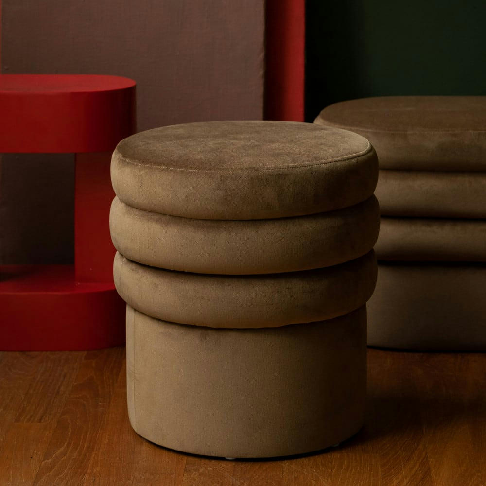 ADITI - Tabouret rond en velours D40cm marron
