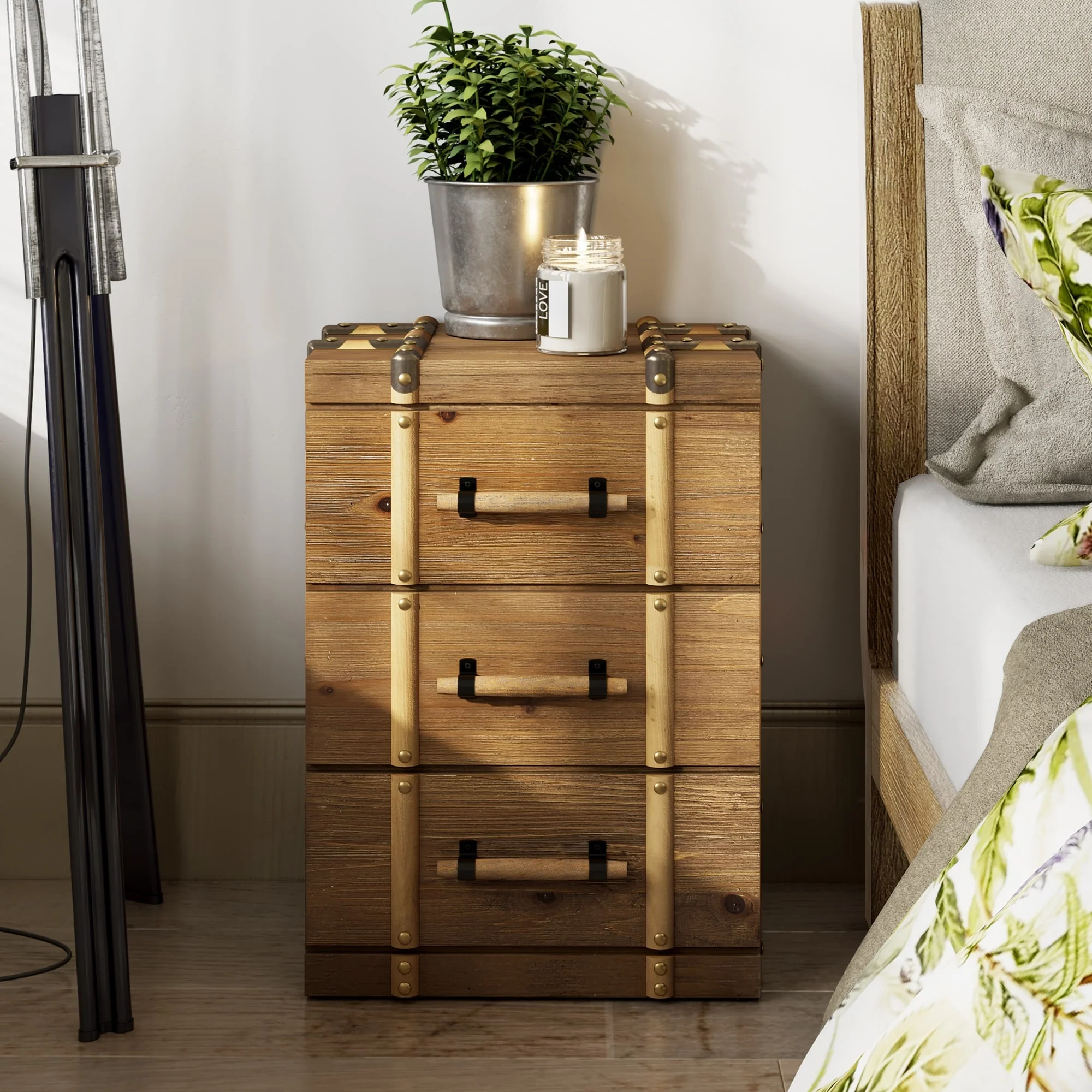 COZAYH Vintage Mid Century Nightstand, Distressed Solid Wood End Table for Living Room, Fully Assembled