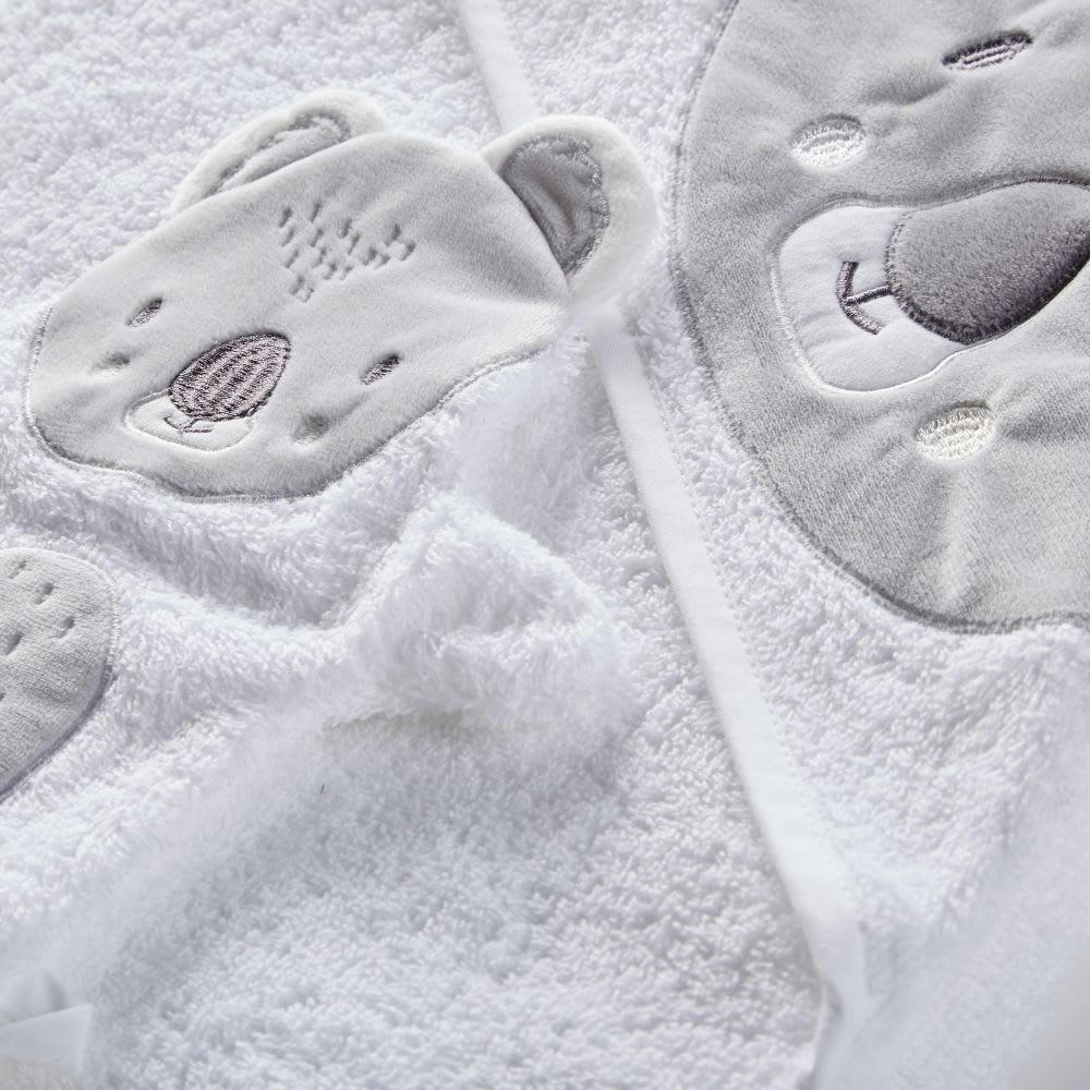 KOALA - Sortie de bain bébé en coton blanc et gris 100x100